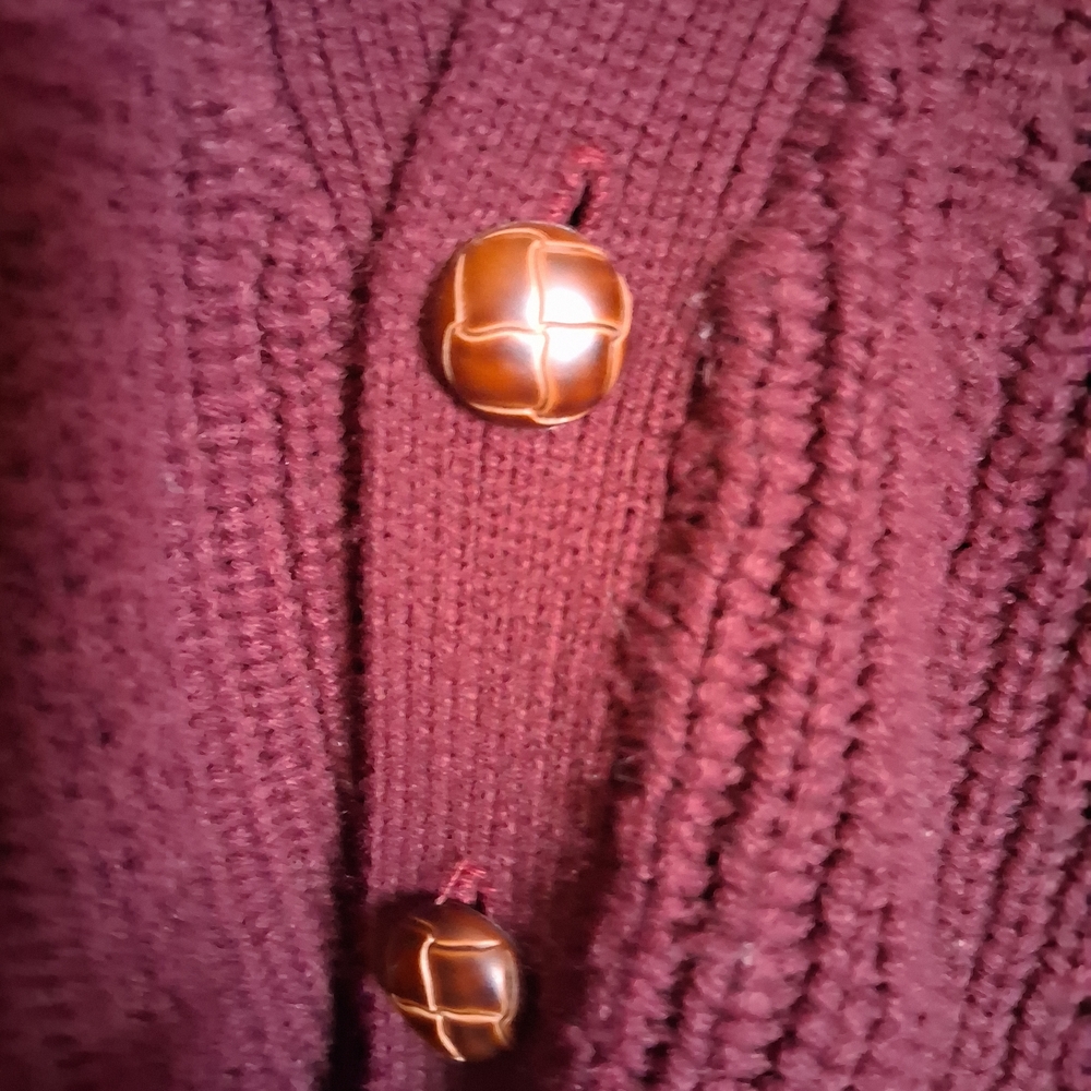 Vintage Towncraft Burgundy Cable Knit Heavy Cardigan Sweater - Picture 2 of 5